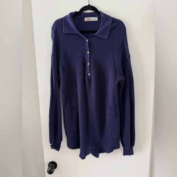 Free People Picnic Sweater Romper | Ink - Picture 4 of 6